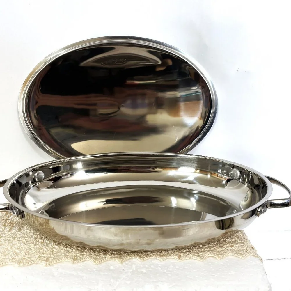 * Wolfgang Puck Bistro Elite Oval Casserole Pan w/Lid Stainless Steel 13” EUC